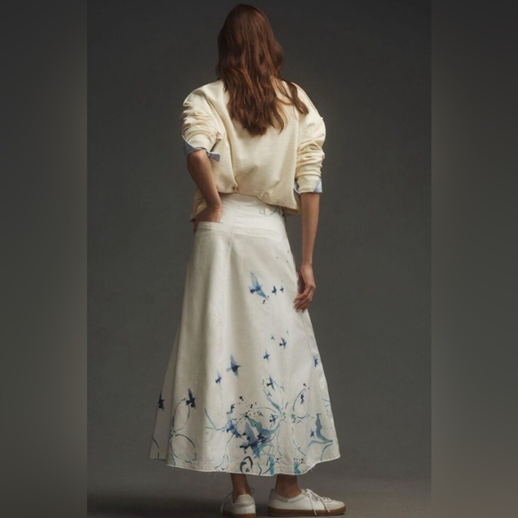 NWT Pilcro Anthropologie White Midi Denim skirt Easter - Picture 3 of 6